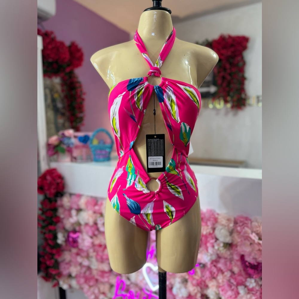 Swimwear Pink Feather Design Size S